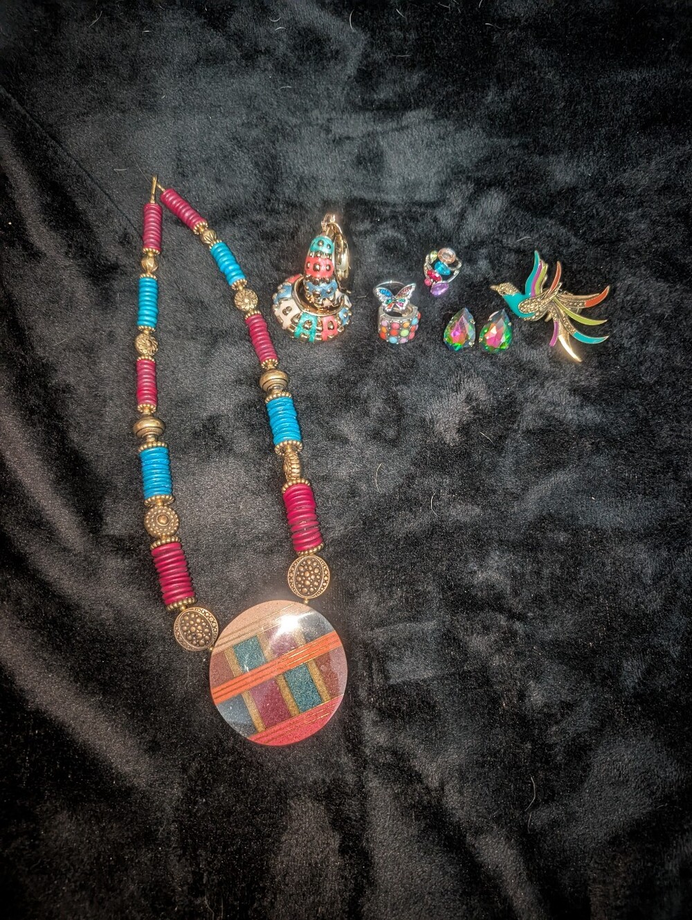 Colorful Jewelry Lot Featuring Lee Sands Sand Art Collection Necklace